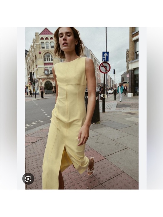 Zara Dresses & Skirts - Zara Sleeveless Yellow Midi Dress with Front Slit